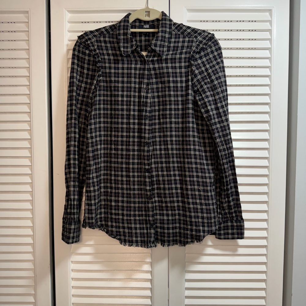 PAIGE Black and White Plaid Button Down Shirt